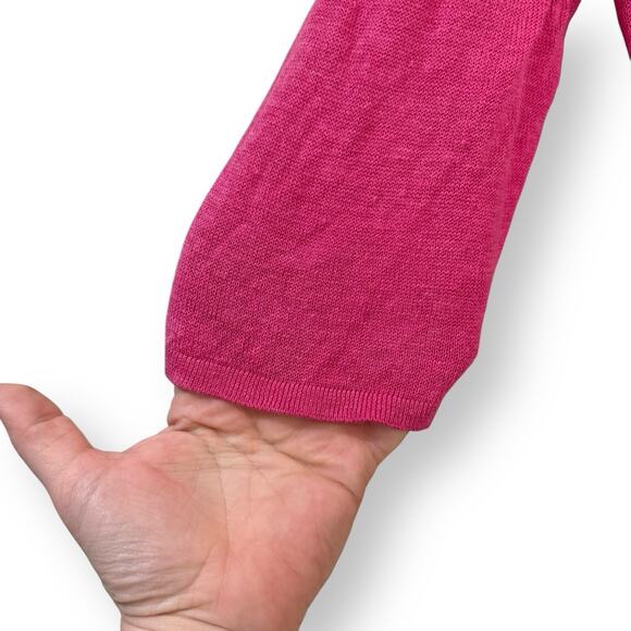 Eileen Fisher Sweater Large Linen 3/4 Sleeve Cardigan Rasberry Pink Open Front - Picture 3 of 11